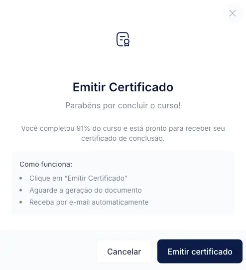 Emita certificado dos cursos e disciplinas estudadas